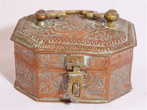 decorative indian metal tin boxes|Handcrafted Antique Tinned Copper Metal Betel Box, .